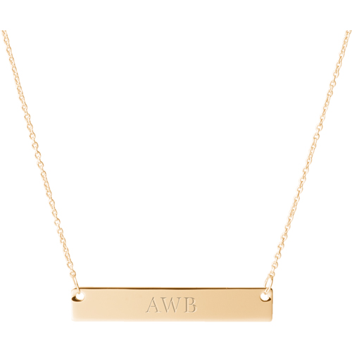 Three Letter Monogram Engraved Bar Necklace, Gold, Double Sided