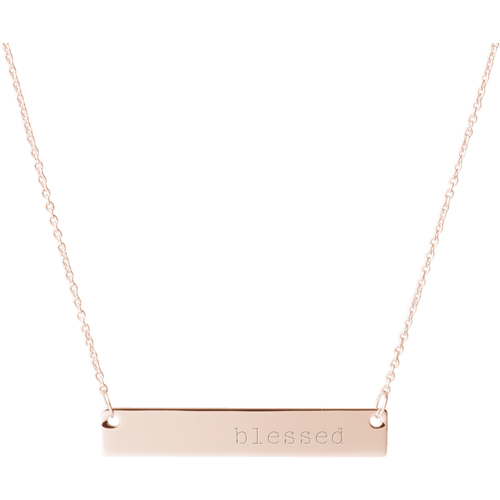 Blessed Engraved Bar Necklace, Rose Gold, Single Sided