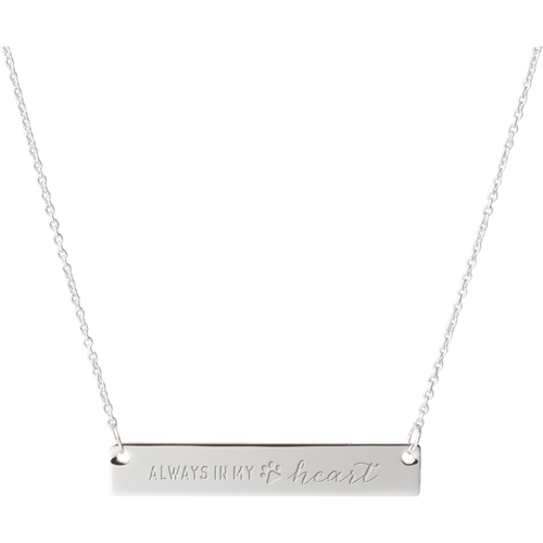 Paw Heart Engraved Bar Necklace, Silver, Single Sided