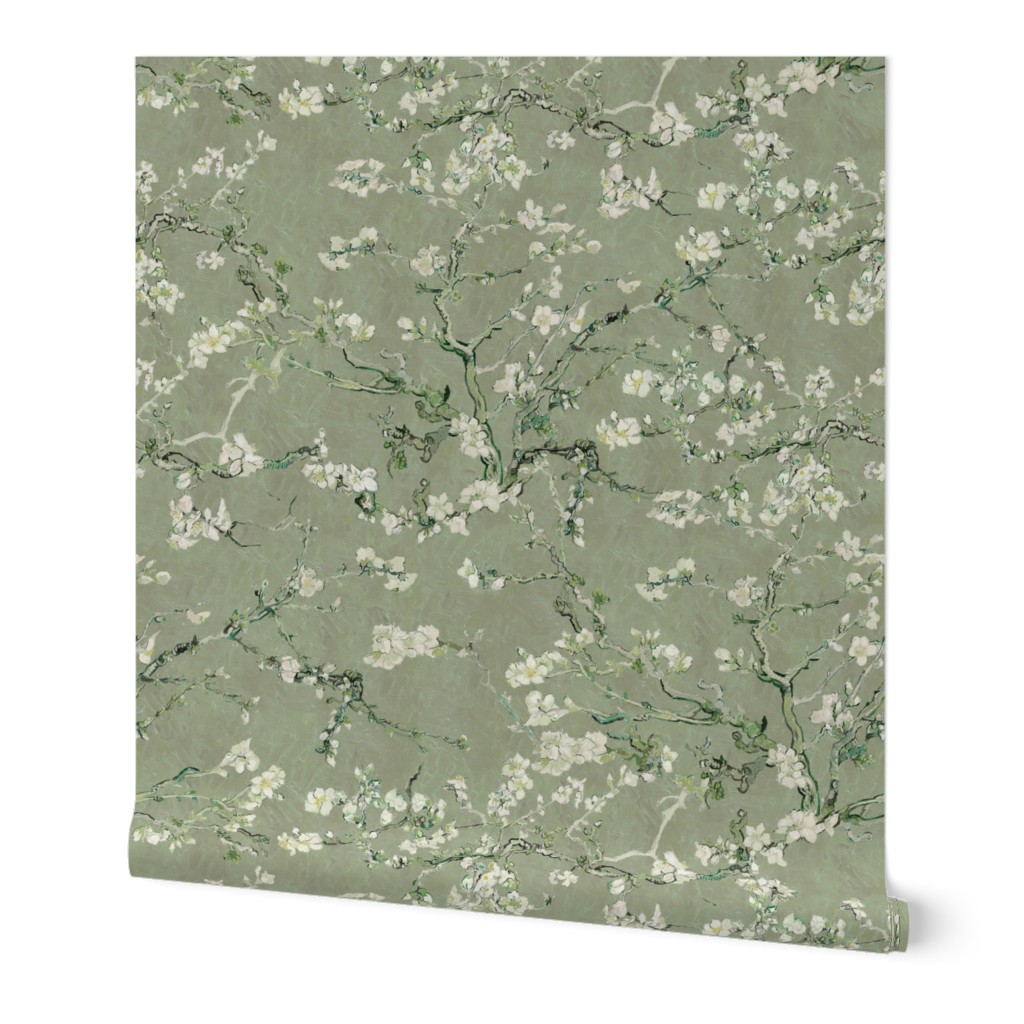 Almond Blossom - Sage Green Wallpaper, 2'x12', Prepasted Removable Smooth, Green