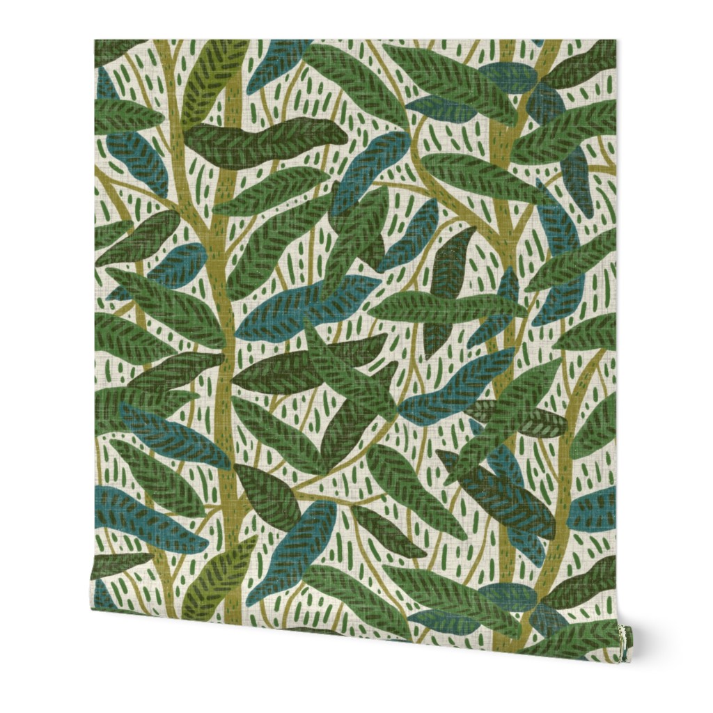 Jungle Foliage - Green Wallpaper, Test Swatch (2' x 1'), Prepasted Removable Smooth, Green