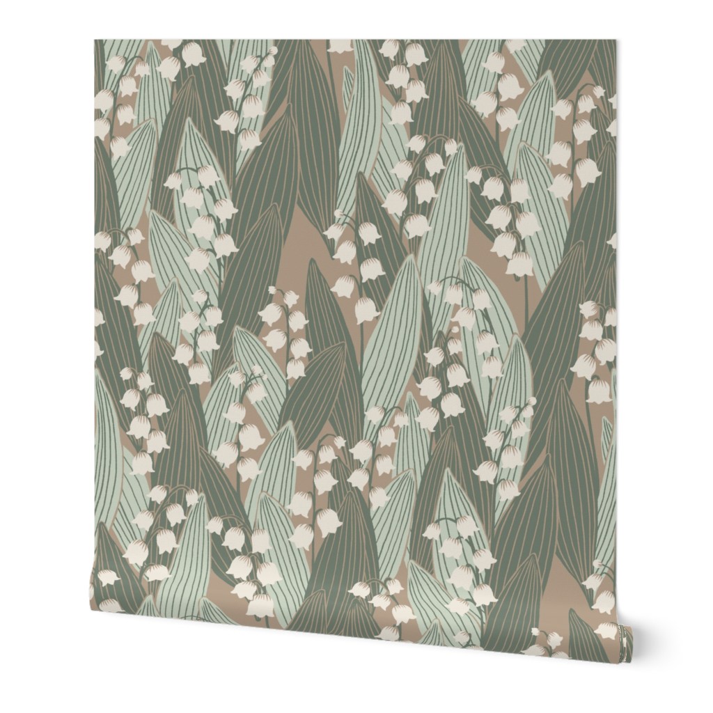 Vintage Lily of the Valley - Green Wallpaper, 2'x9', Prepasted Removable Smooth, Green