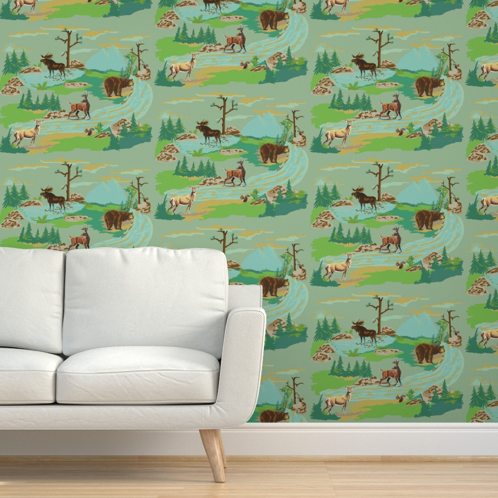 Painted Woodland Animals - Green Wallpaper | Shutterfly