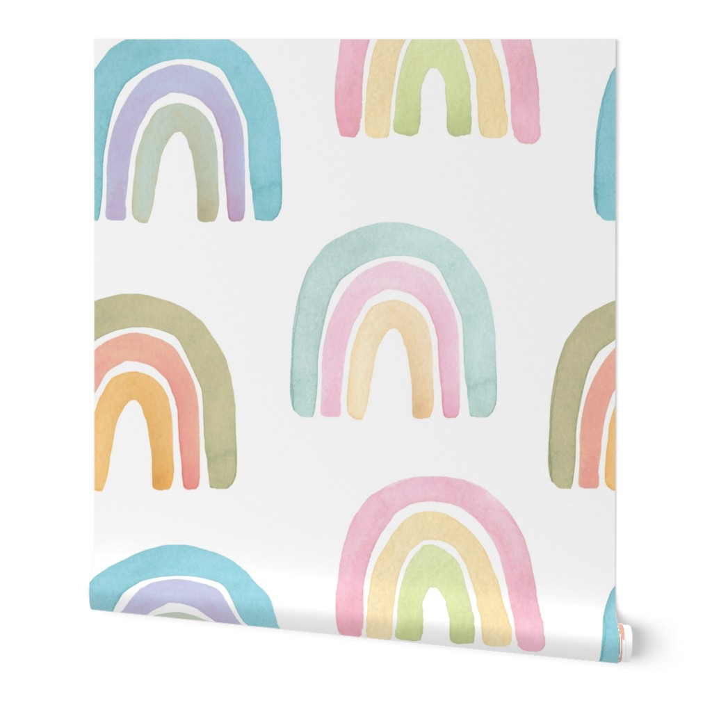 Watercolor Rainbows - Pastel Wallpaper, 2'x9', Prepasted Removable Smooth, Multicolor