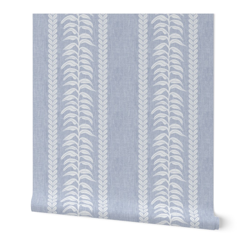 Palm Linen Stripe - White on Blue Wallpaper, 2'x12', Prepasted Removable Smooth, Blue