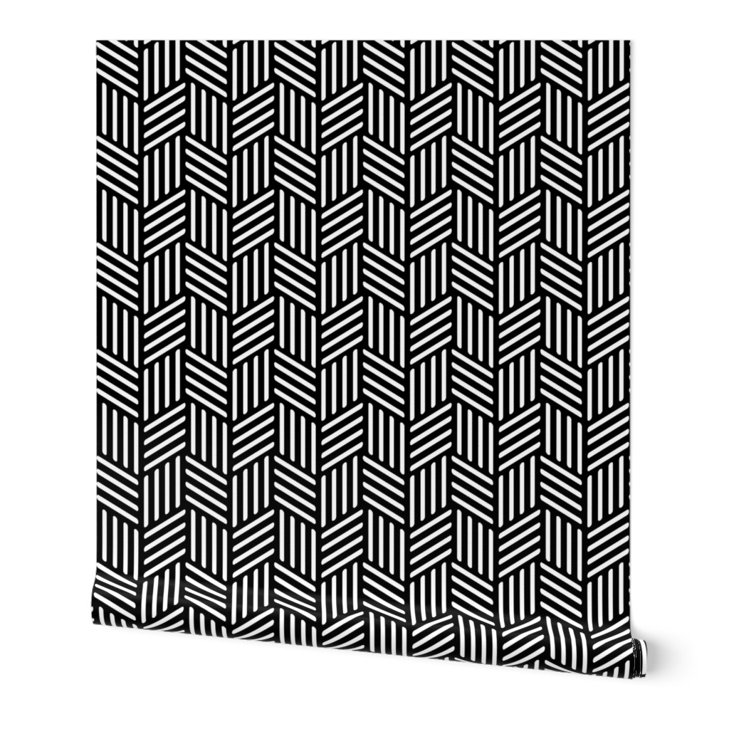 Geometric Abstract Lines - Black and White Wallpaper, 2'x12', Prepasted Removable Smooth, Black