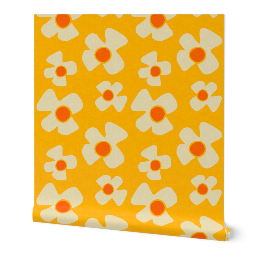 Daisy Floral - Yellow Wallpaper, 2'x12', Prepasted Removable Smooth, Yellow