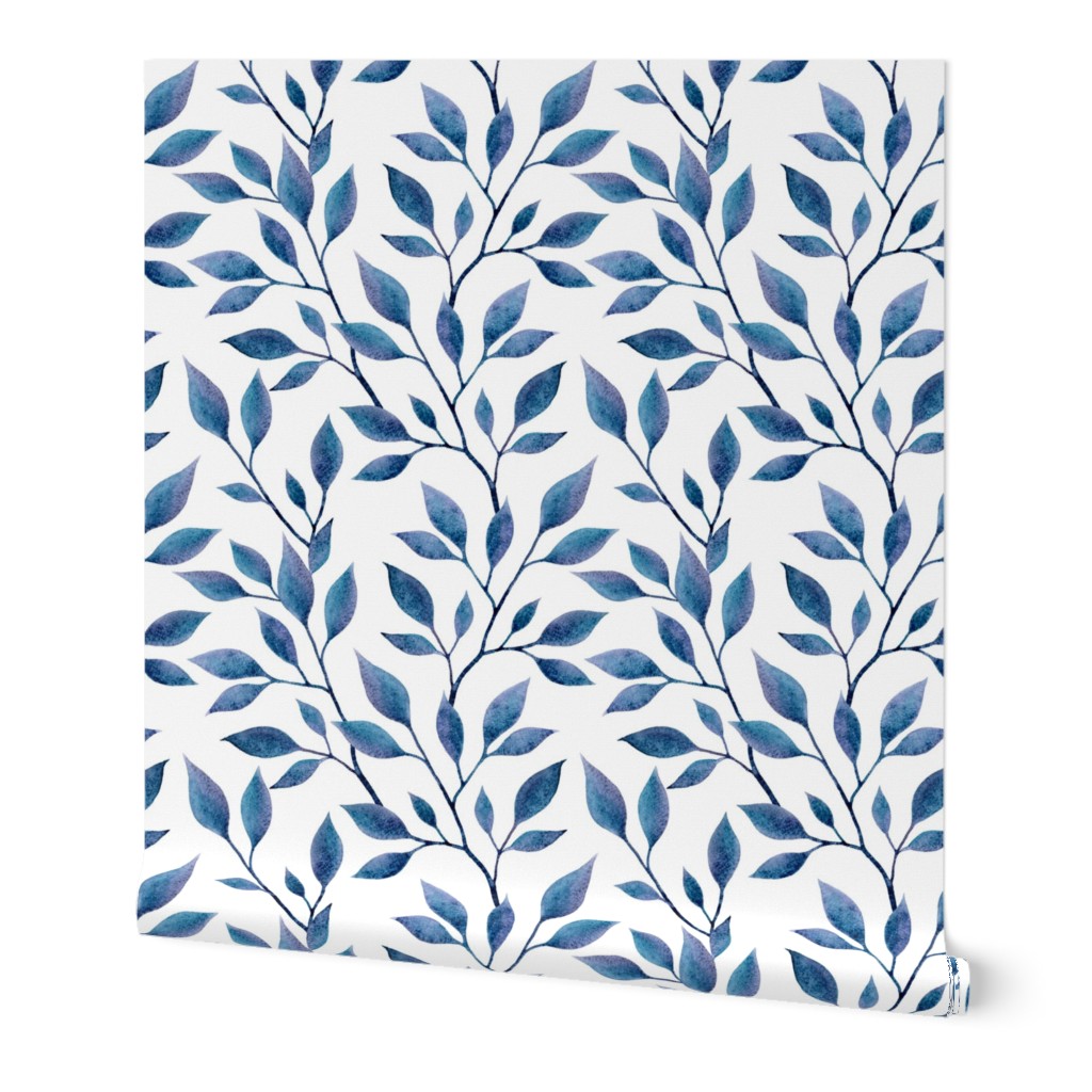 Magic Leaves - Blue Wallpaper, 2'x9', Prepasted Removable Smooth, Blue
