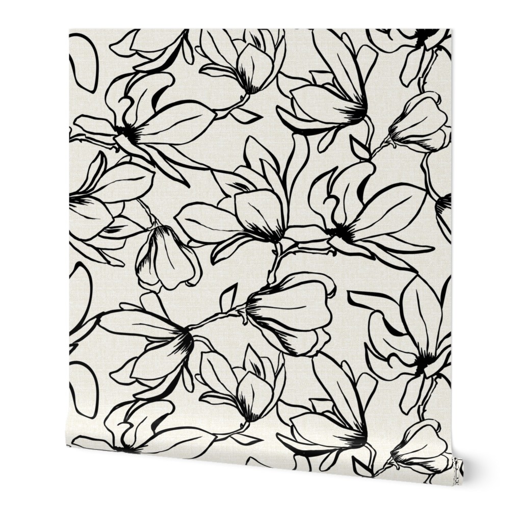 Magnolia Garden - Textured - White & Black Wallpaper, 2'x12', Prepasted Removable Smooth, Beige