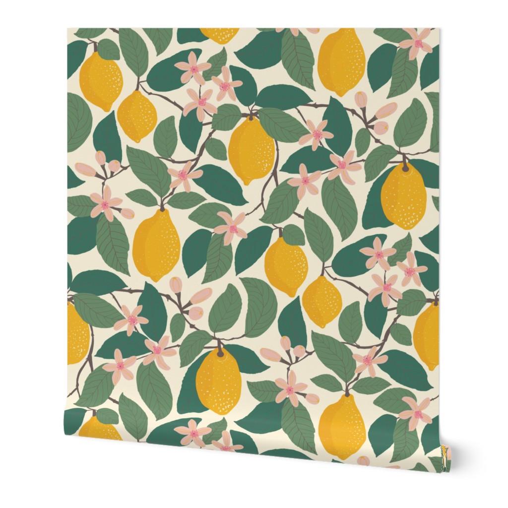 Lemon Tree - Yellow Wallpaper, 2'x9', Prepasted Removable Smooth, Yellow