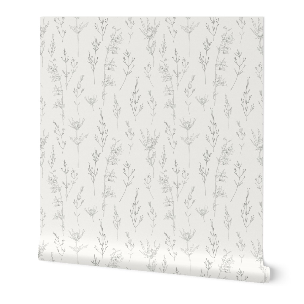 Wild Weed - Grey Wallpaper, 2'x9', Prepasted Removable Smooth, Gray
