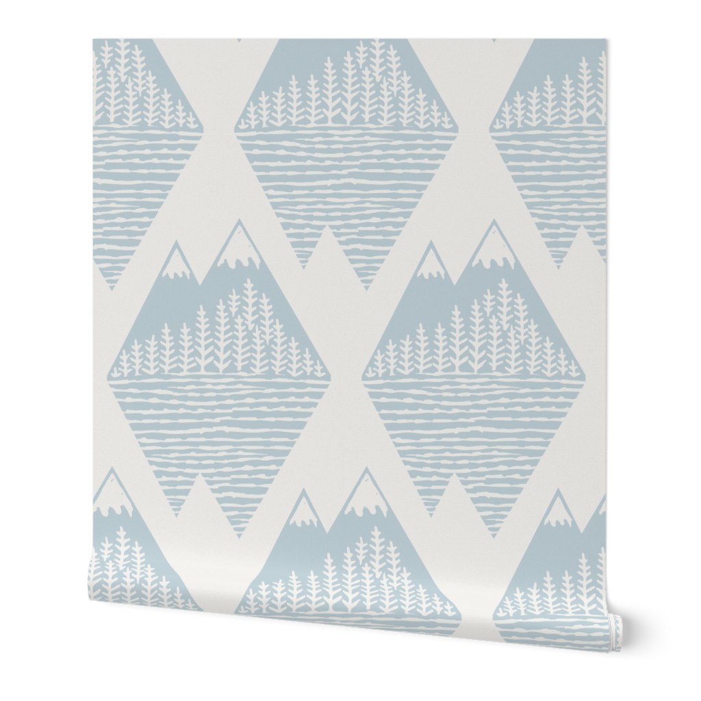 Between the Mountains and the Sea - Blue Wallpaper, Test Swatch (2' x 1'), Prepasted Removable Smooth, Blue