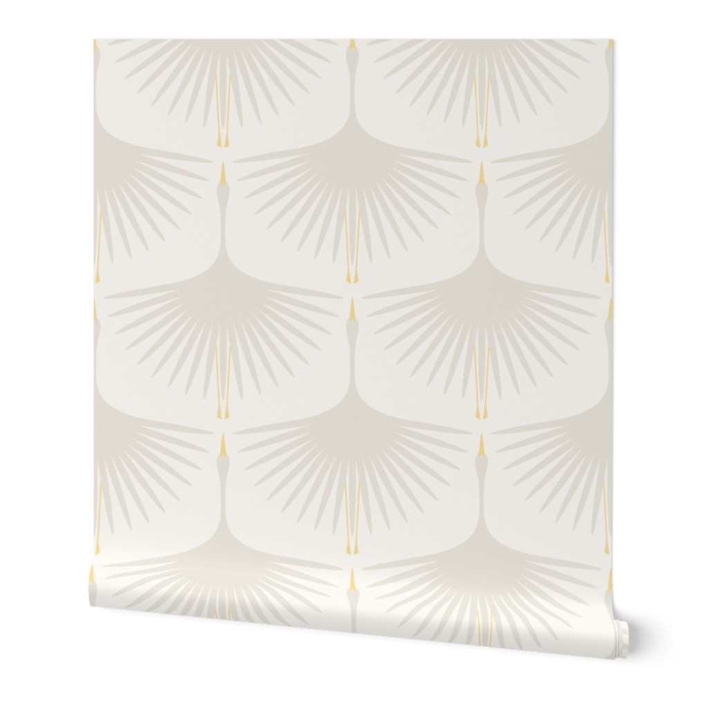 Art Deco Swans - Off-White on Off-White Wallpaper, 2'x9', Prepasted Removable Smooth, Beige