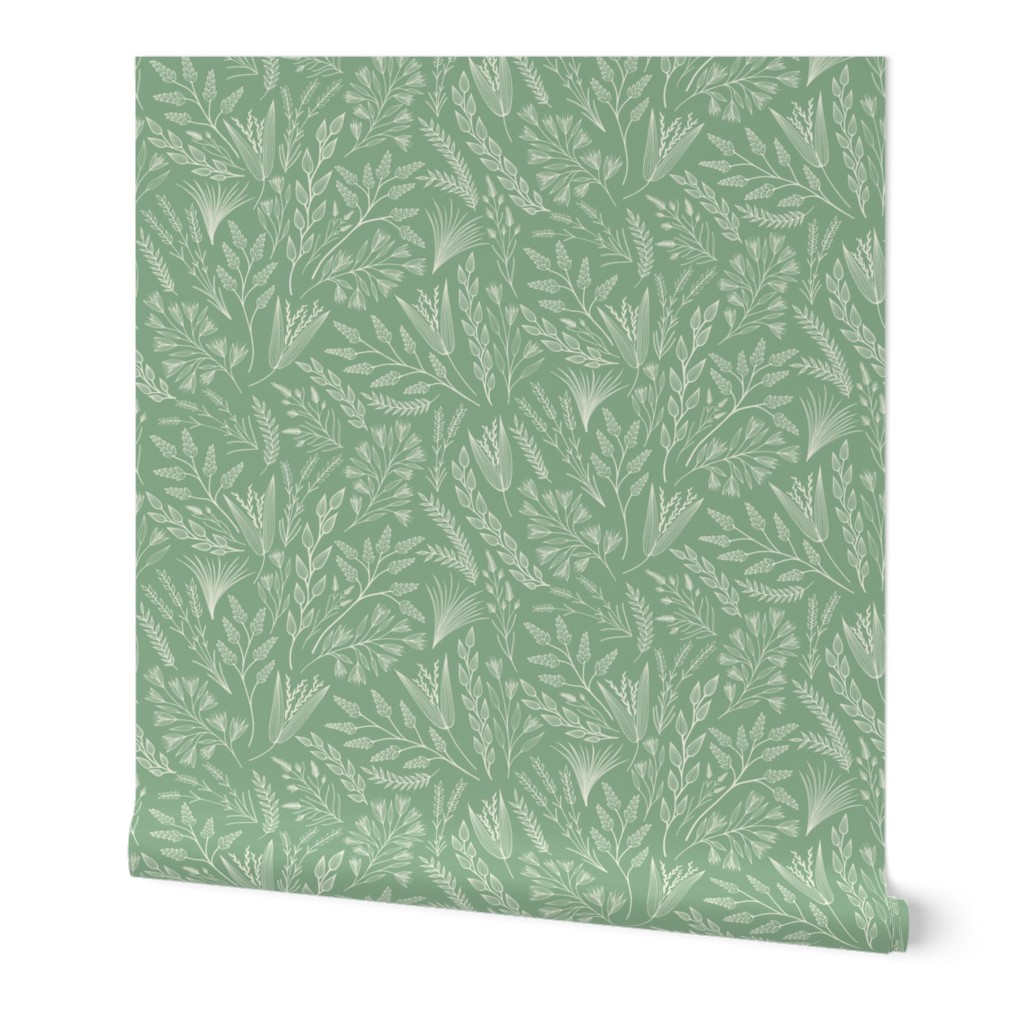 Wild Grasses - Green Wallpaper, 2'x3', Prepasted Removable Smooth, Green
