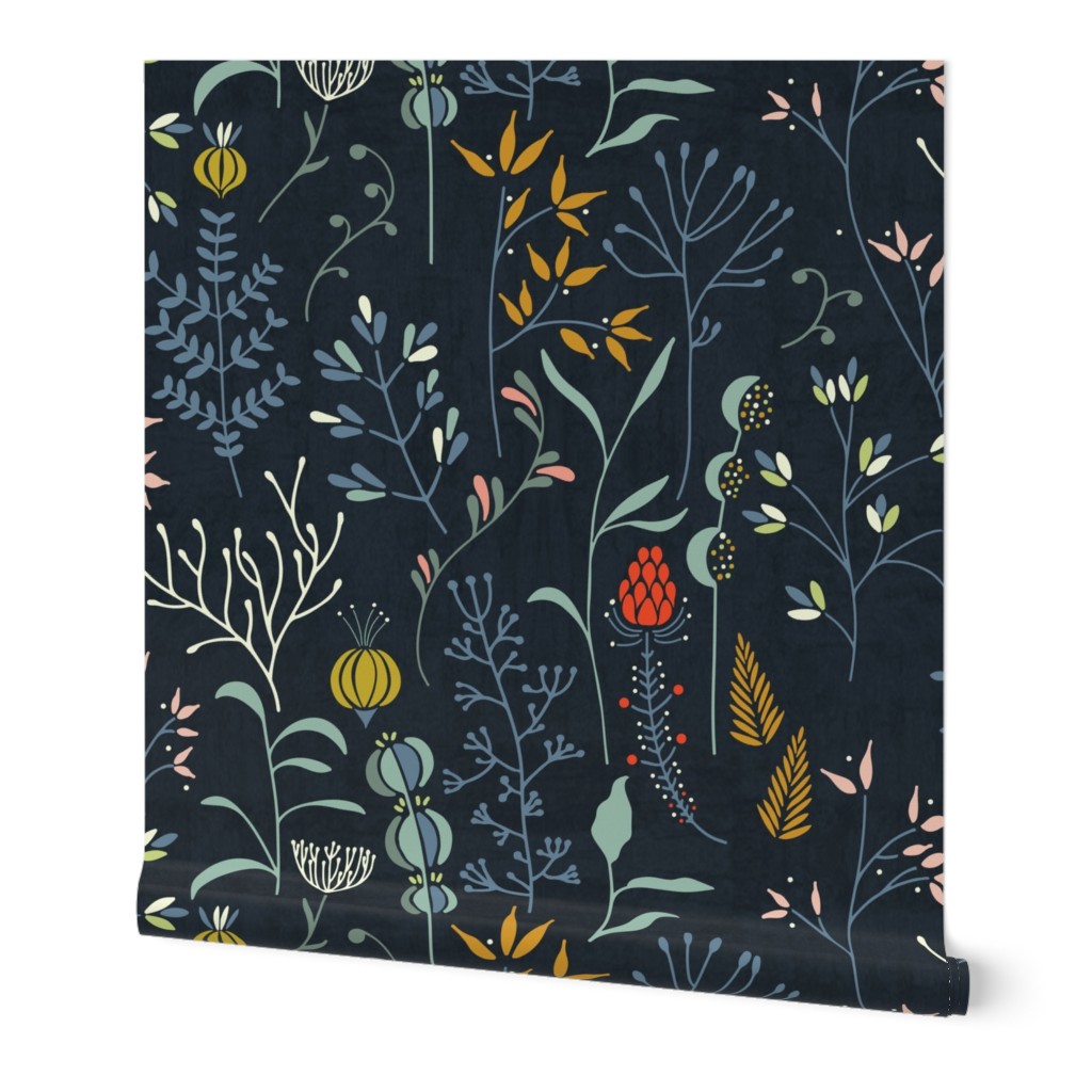 Wild Grass - Multi on Dark Wallpaper, 2'x3', Prepasted Removable Smooth, Multicolor