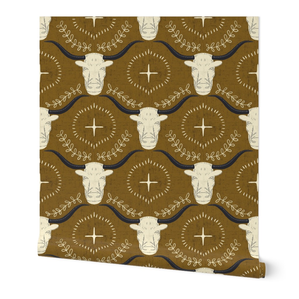 Longhorn - Brown Wallpaper, 2'x3', Prepasted Removable Smooth, Brown