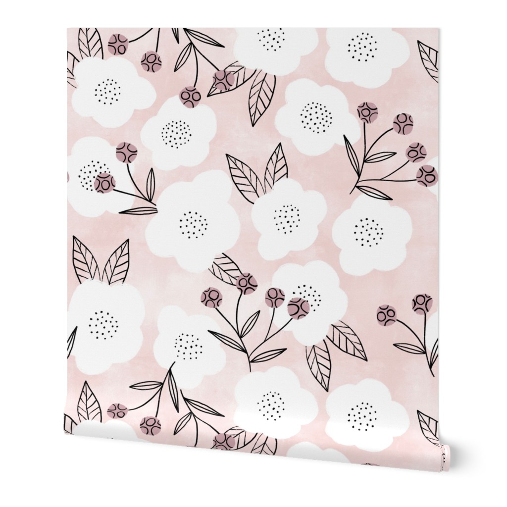 Arlene Floral - Pink Wallpaper, 2'x3', Prepasted Removable Smooth, Pink