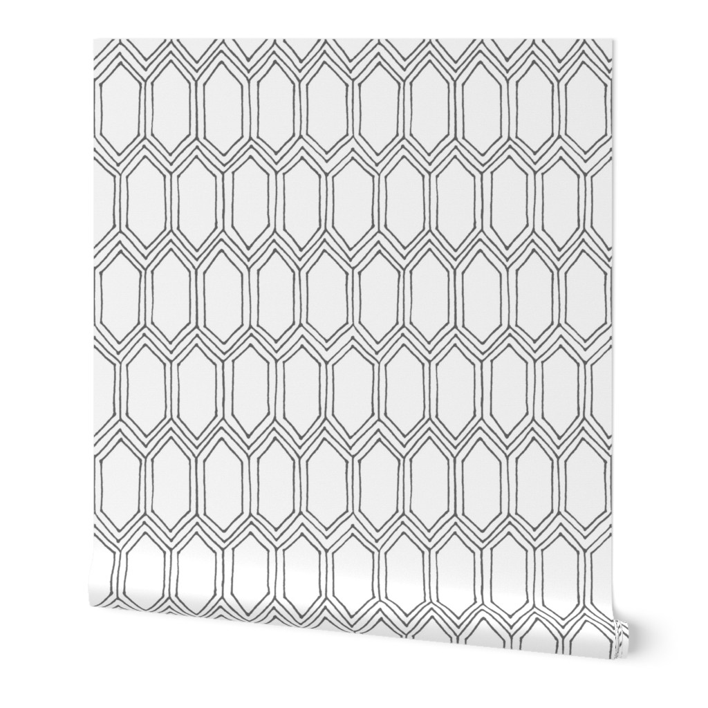Tons of Tiles - Gray on White Wallpaper, 2'x12', Prepasted Removable Smooth, Gray