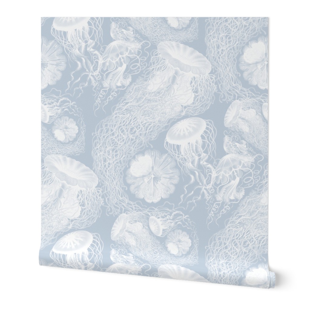 Jellyfish Swarm - Blue and White Wallpaper, 2'x9', Prepasted Removable Smooth, Blue