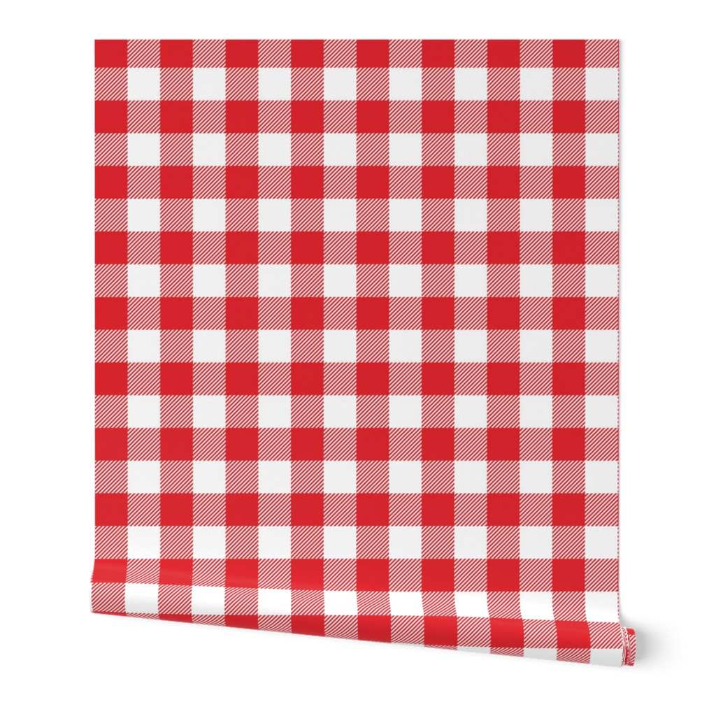 Gingham One - Red Wallpaper, 2'x3', Prepasted Removable Smooth, Red