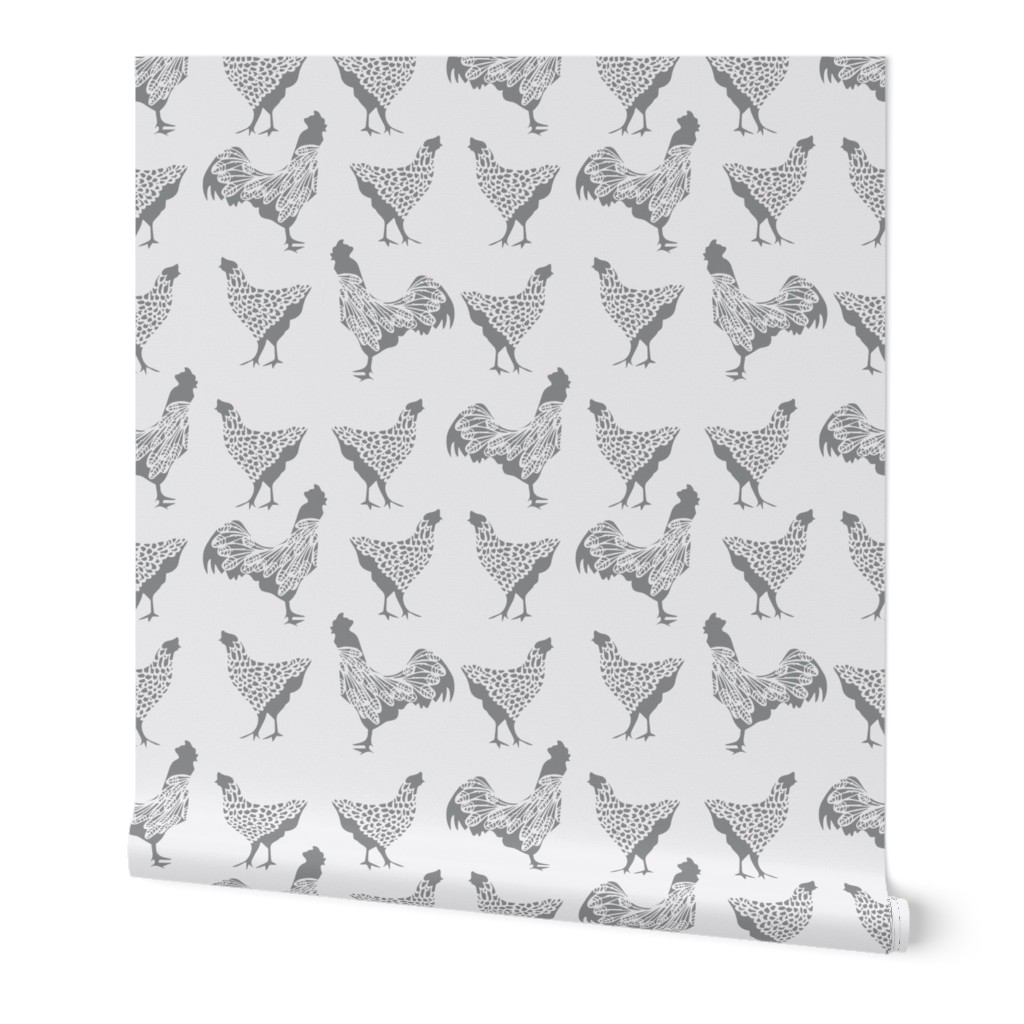 Chickens & Hens Wallpaper, 2'x12', Prepasted Removable Smooth, Gray