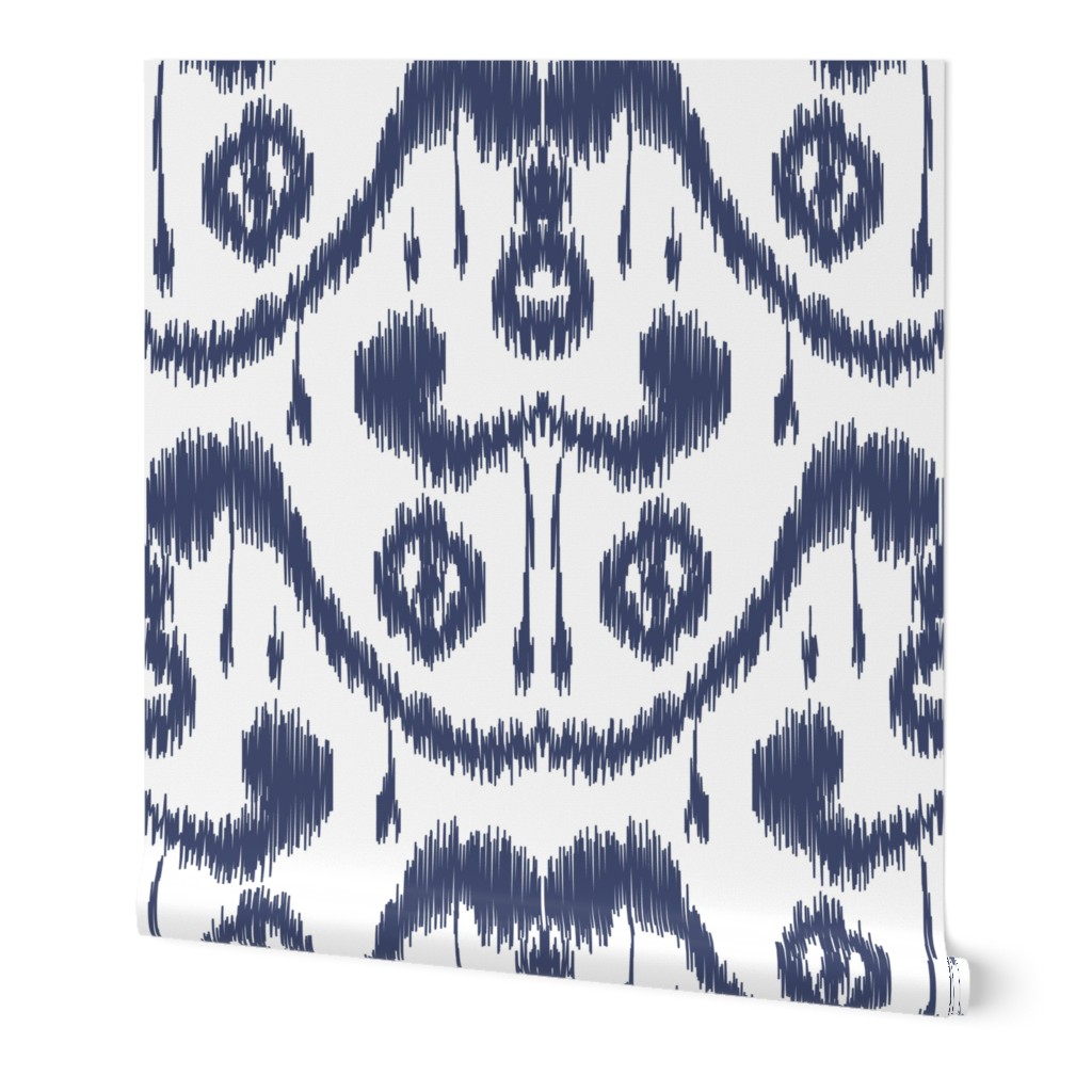 Ikat Waves - Indigo Wallpaper, 2'x3', Prepasted Removable Smooth, Blue