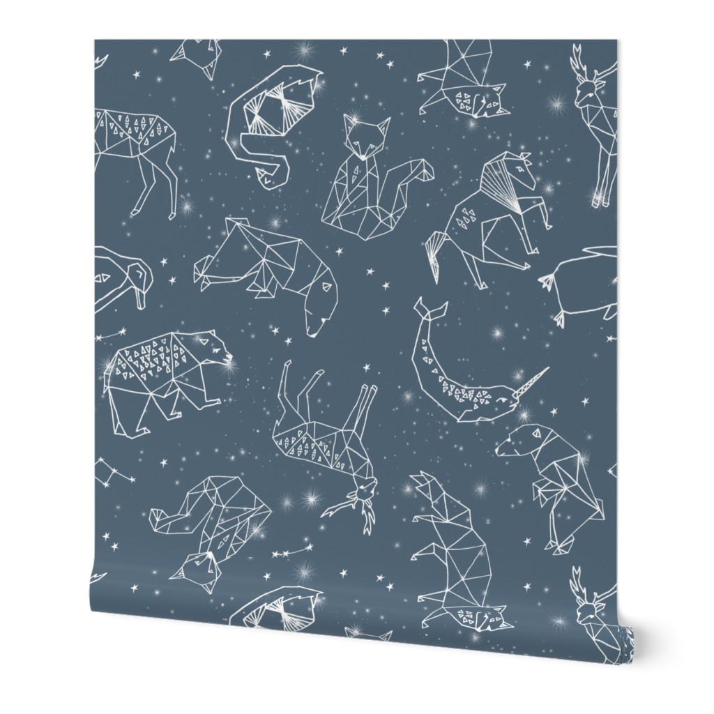 Animal Geometric Constellations Wallpaper, 2'x9', Prepasted Removable Smooth, Blue