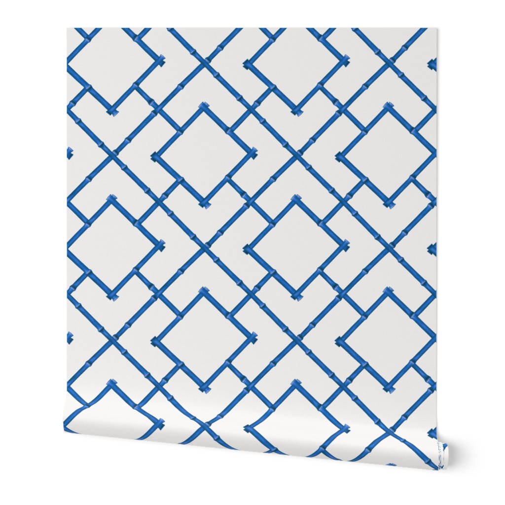 Osaka Bamboo Trellis Wallpaper, 2'x12', Prepasted Removable Smooth, Blue