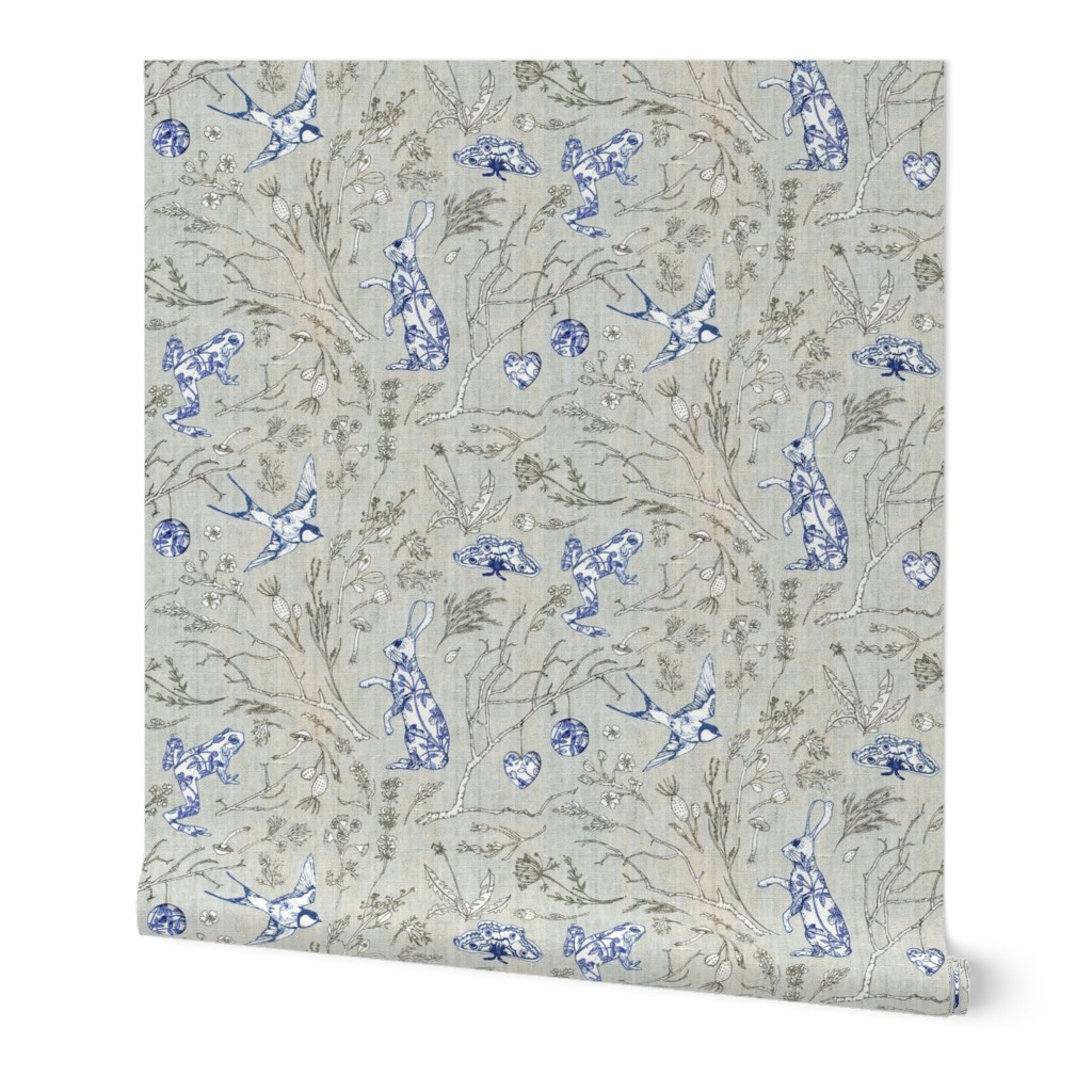 Botanica Wilde - Gray and Blue Wallpaper, 2'x3', Prepasted Removable Smooth, Gray