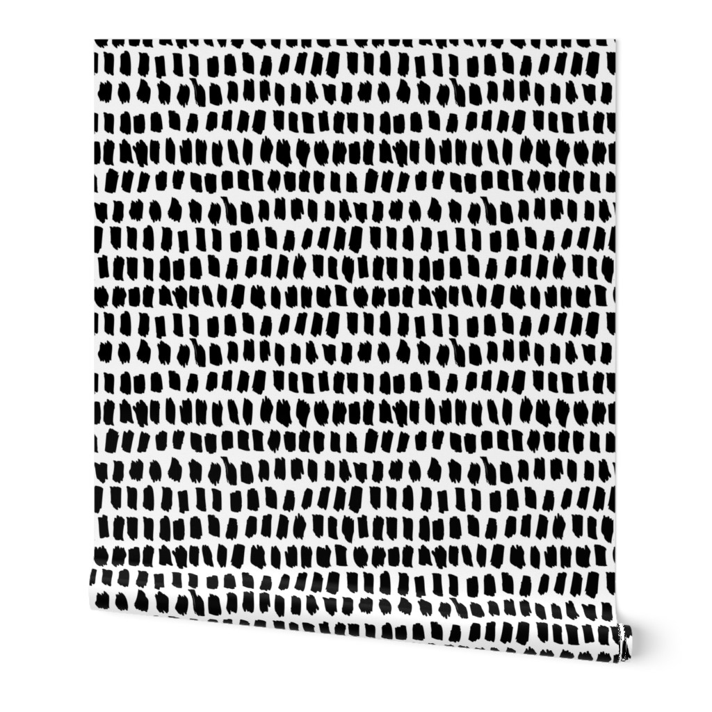 Strokes and Stripes Abstract - White and Black Wallpaper, 2'x9', Prepasted Removable Smooth, Black