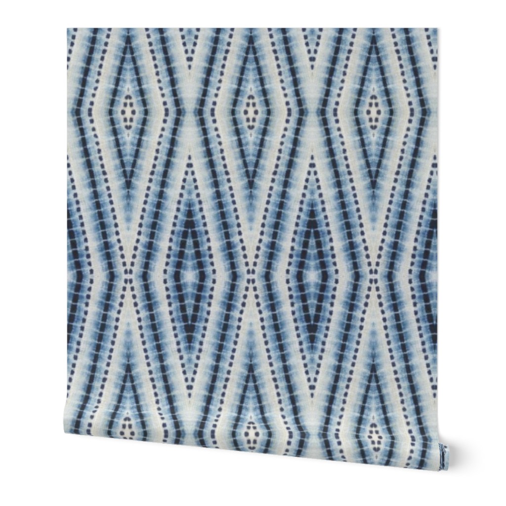 Shibori Diamond - Blue Wallpaper, 2'x12', Prepasted Removable Smooth, Blue