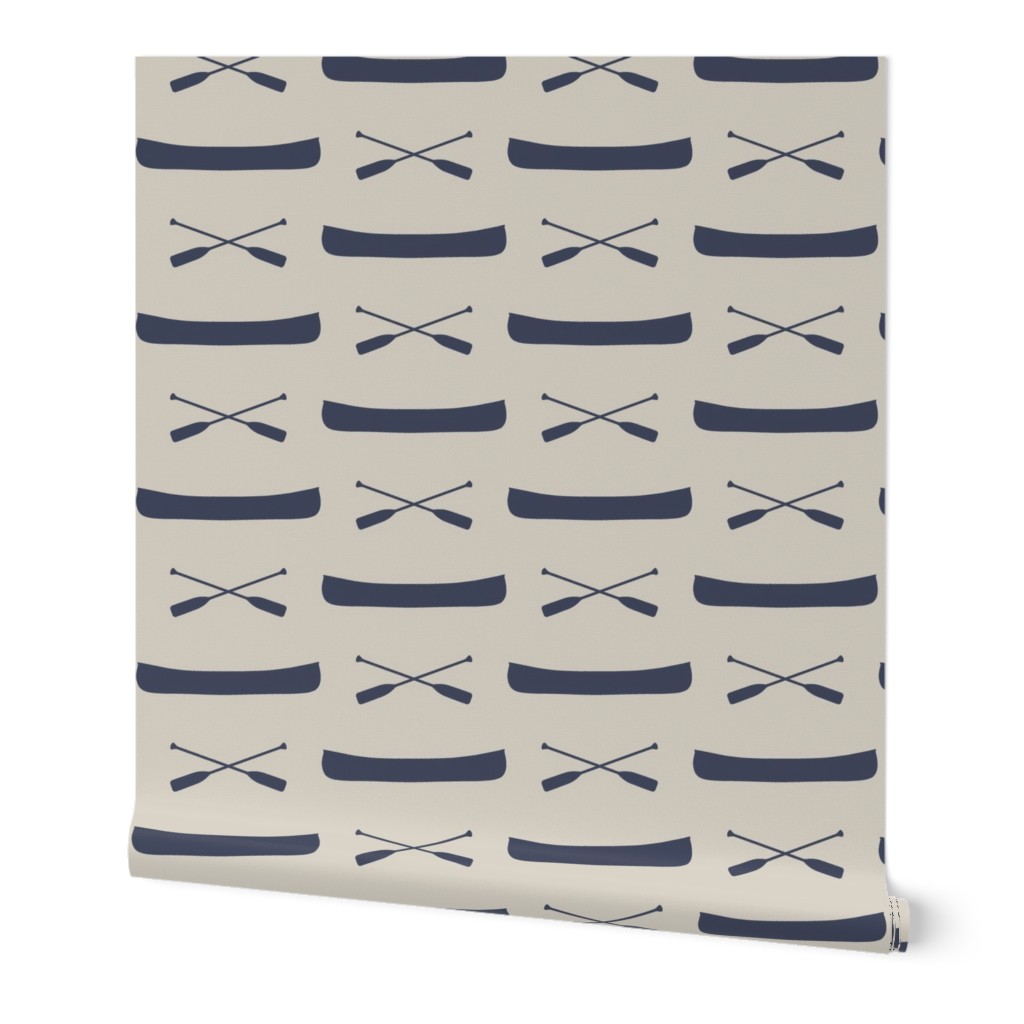 Adventure Camp Canoes - Beige Wallpaper, Test Swatch (2' x 1'), Prepasted Removable Smooth, Beige