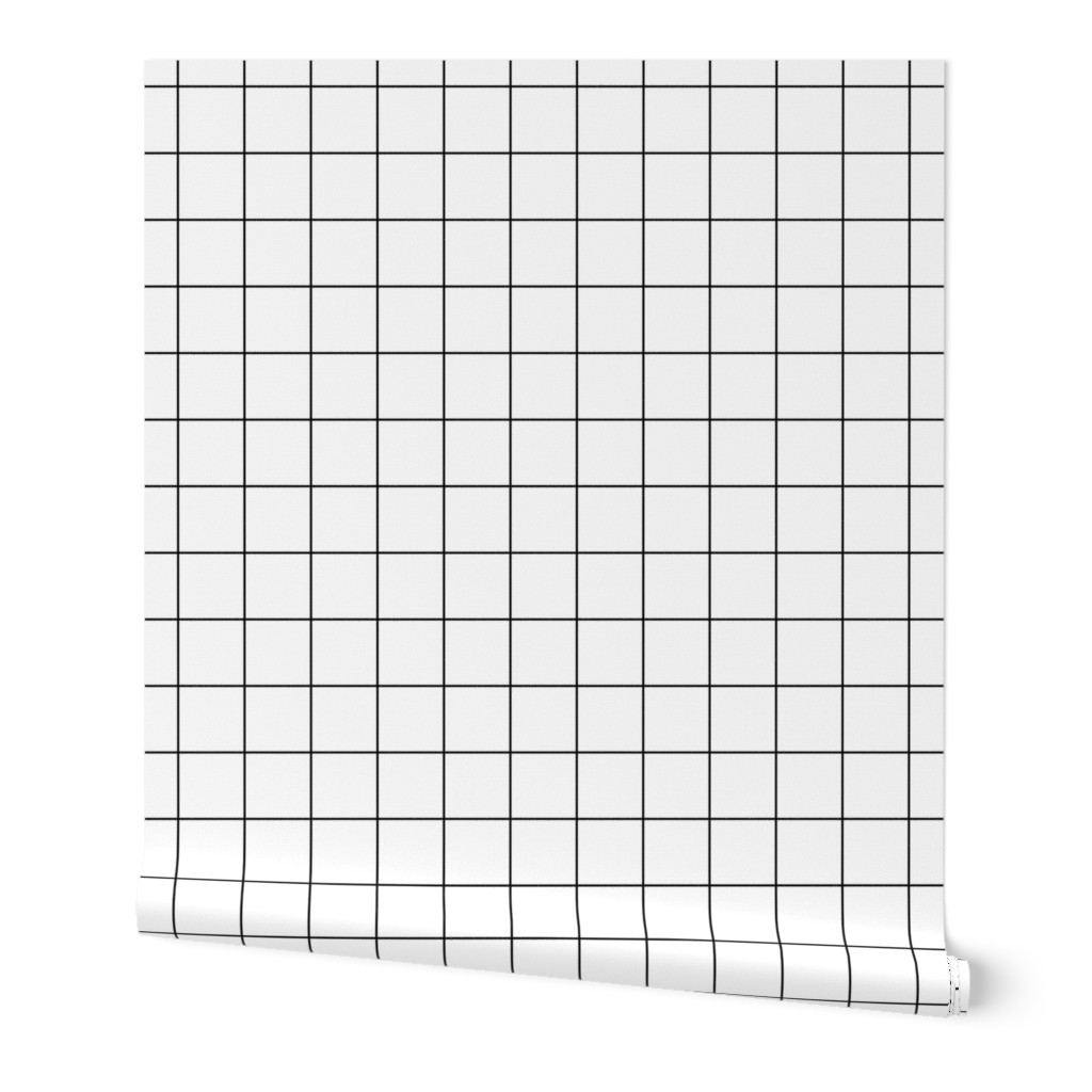 Windowpane Square Grid - Black and White Wallpaper, 2'x9', Prepasted Removable Smooth, White