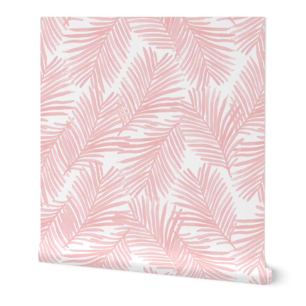 Palm Print - Pastel Pink Wallpaper, 2'x12', Prepasted Removable Smooth, Pink