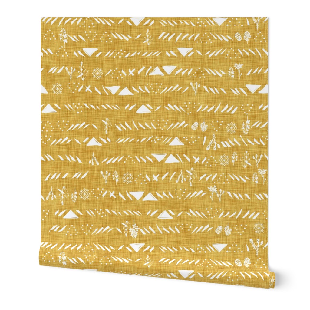 Sticks and Stones - Yellow Wallpaper, 2'x12', Prepasted Removable Smooth, Yellow
