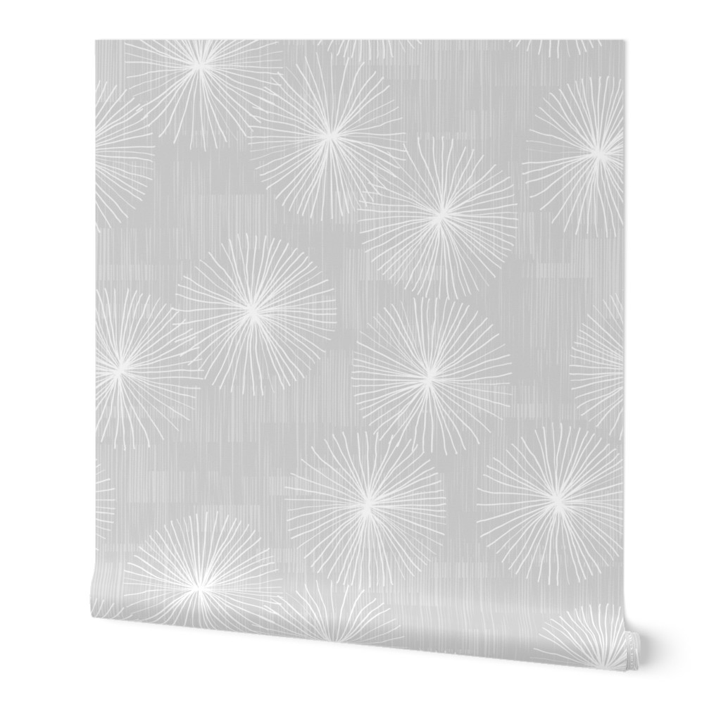 Dandelions - Light Gray Wallpaper, 2'x3', Prepasted Removable Smooth, Gray