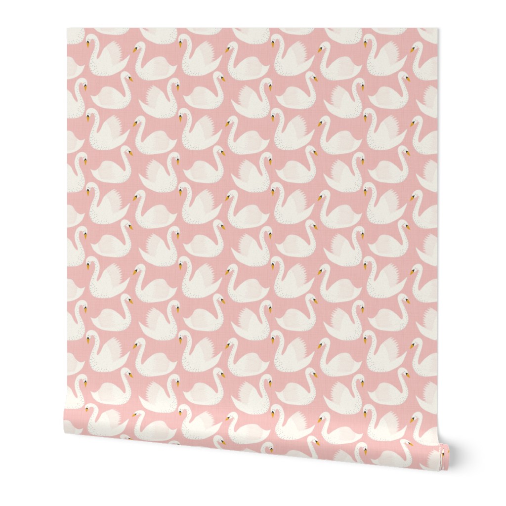 Swimming Swans - Pink Wallpaper, 2'x3', Prepasted Removable Smooth, Pink