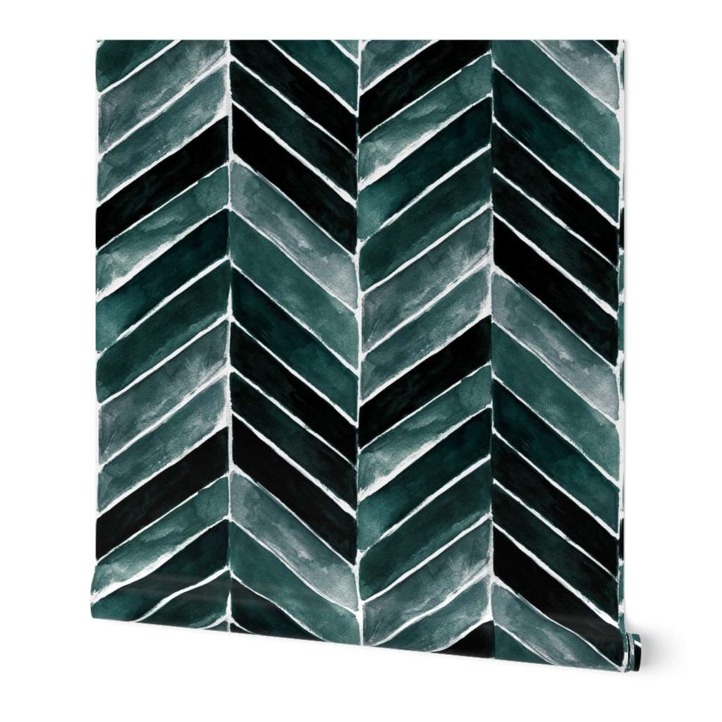 Chevron Painted Wallpaper, 2'x9', Prepasted Removable Smooth, Green