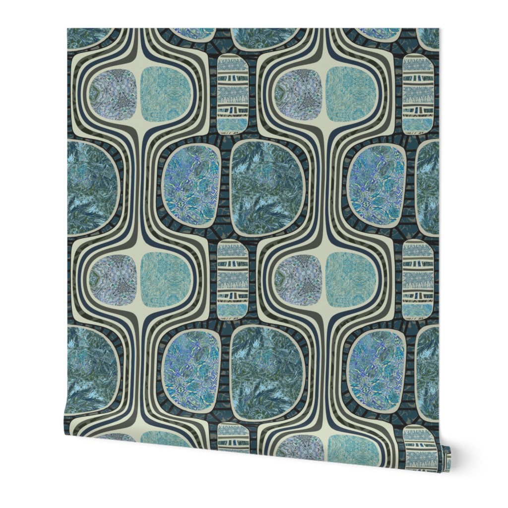 Spanish Tile - Blue Wallpaper, 2'x12', Prepasted Removable Smooth, Blue