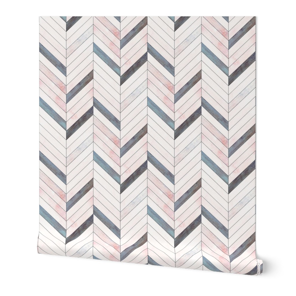 Herringbone - Blush Wallpaper, 2'x9', Prepasted Removable Smooth, Pink