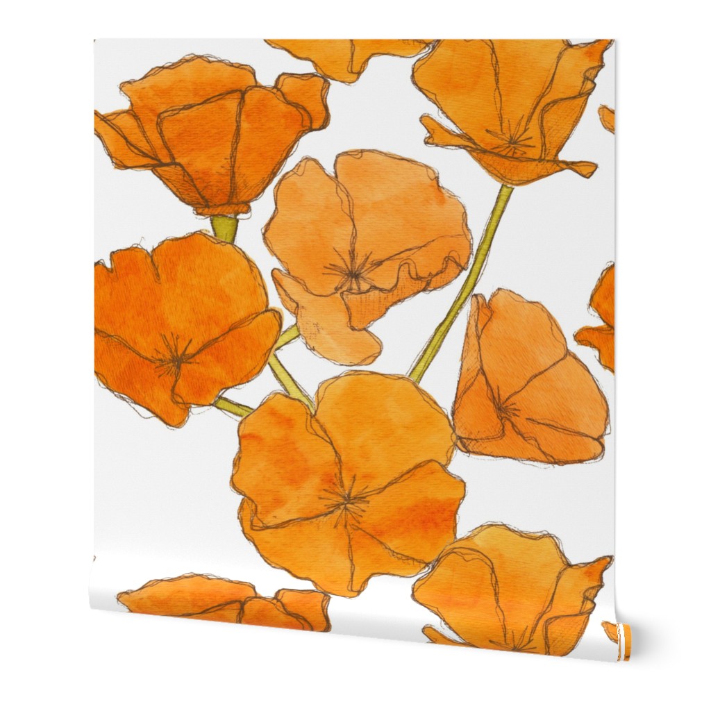 Poppy - Orange Wallpaper, 2'x12', Prepasted Removable Smooth, Orange
