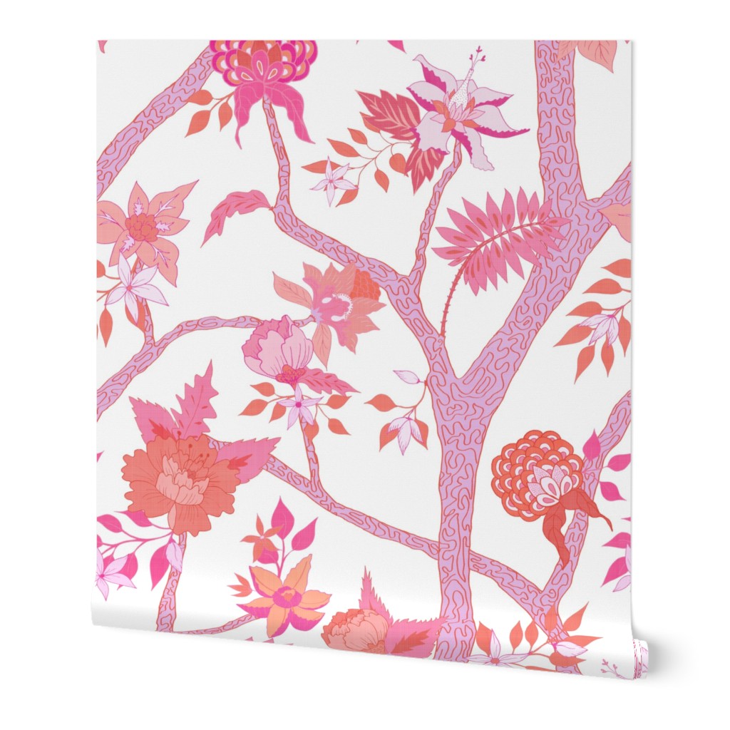 Peony Branch Mural Wallpaper, 2'x12', Prepasted Removable Smooth, Pink