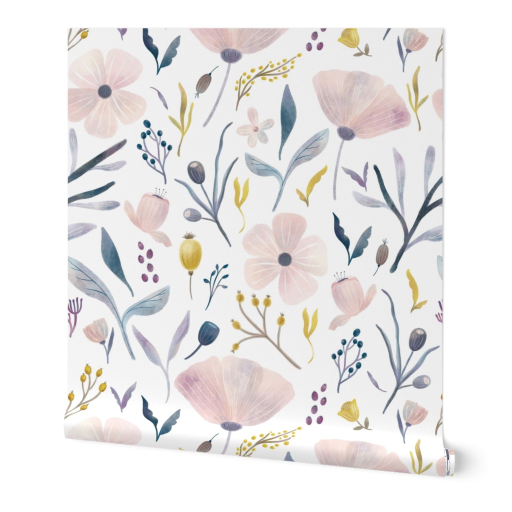 Delicate Flowers - Pastel Wallpaper, 2'x12', Prepasted Removable Smooth, Multicolor