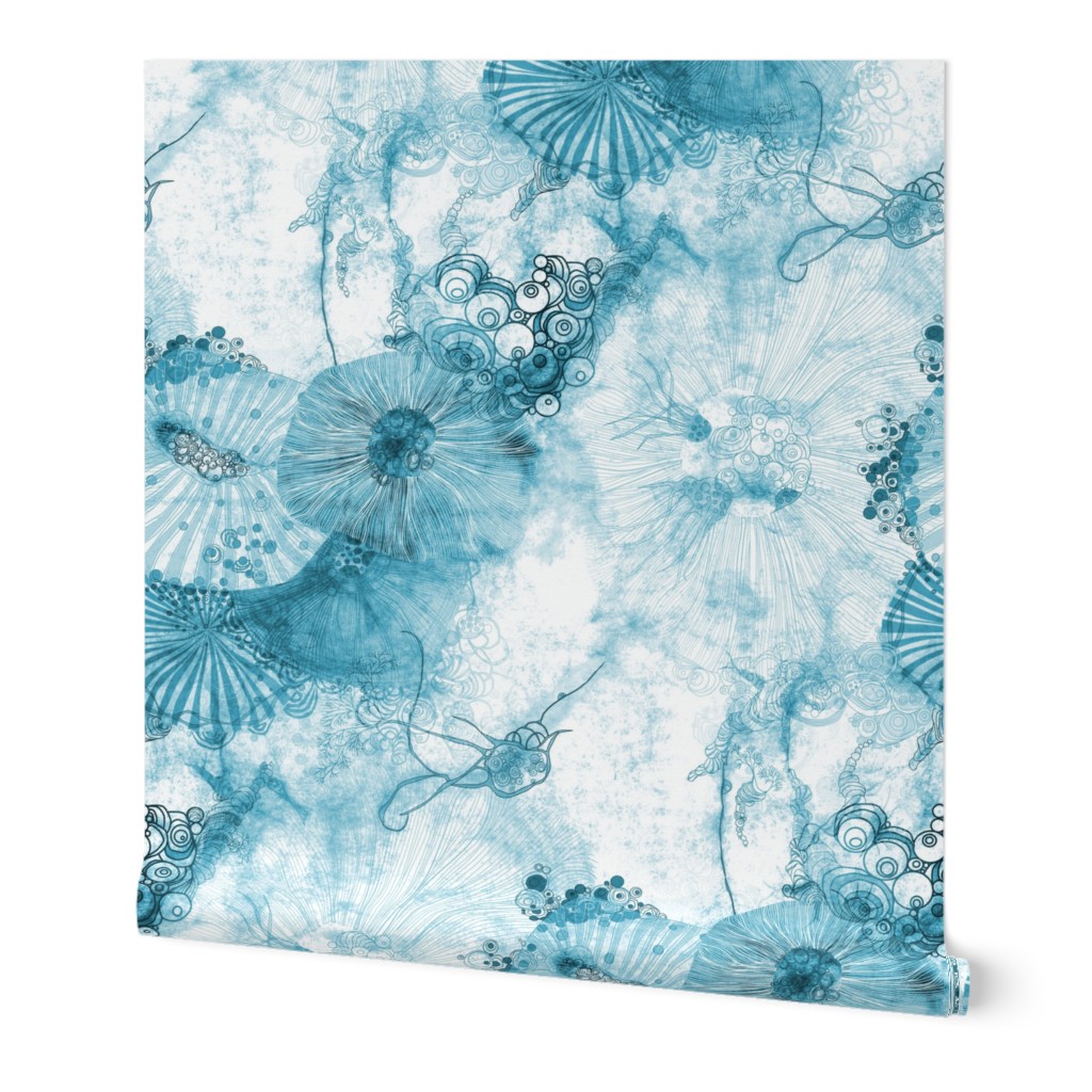 Dreamy Whimsical Watercolor - Blue Wallpaper, 2'x9', Prepasted Removable Smooth, Blue
