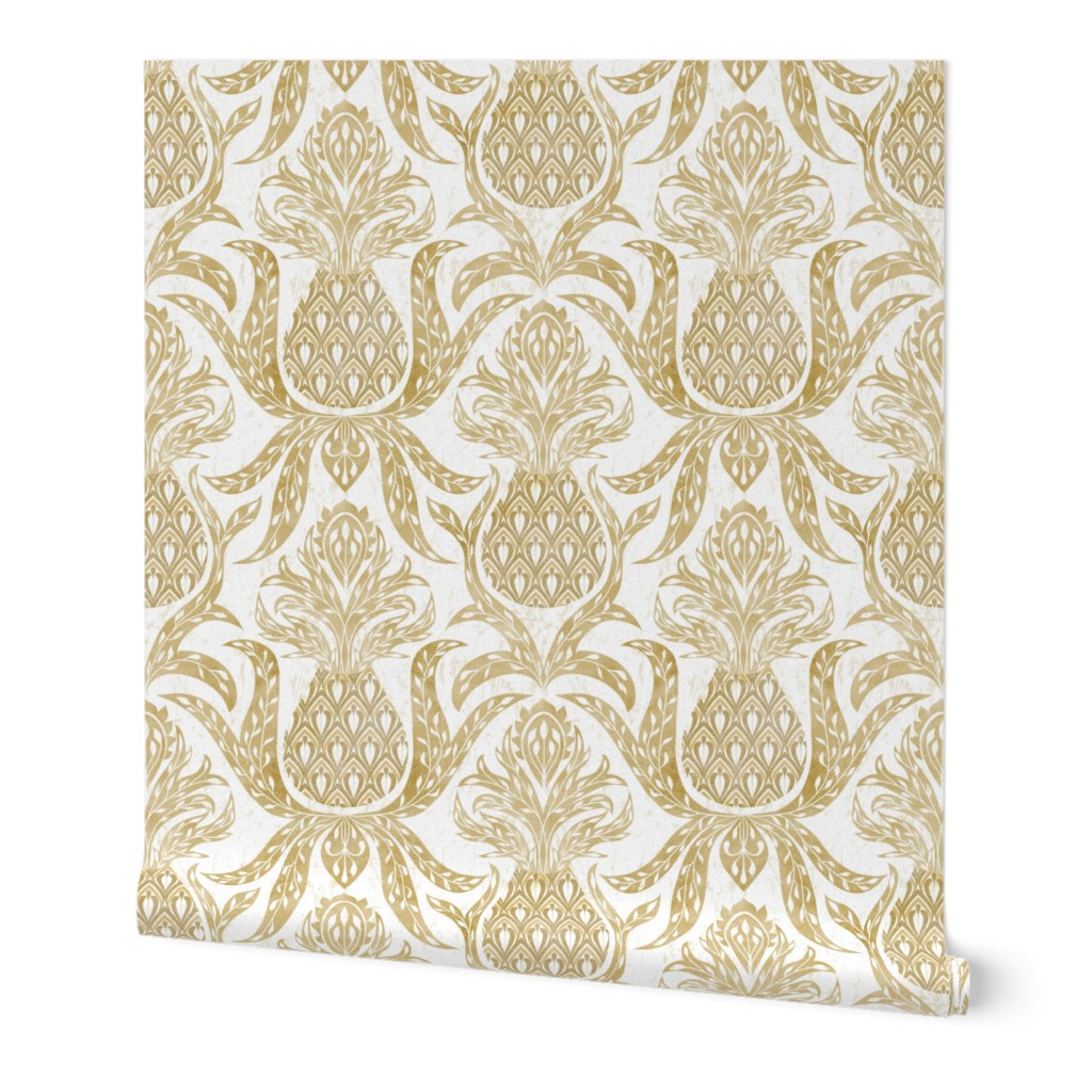Welcome Pineapple - Gold Wallpaper, 2'x12', Prepasted Removable Smooth, Yellow