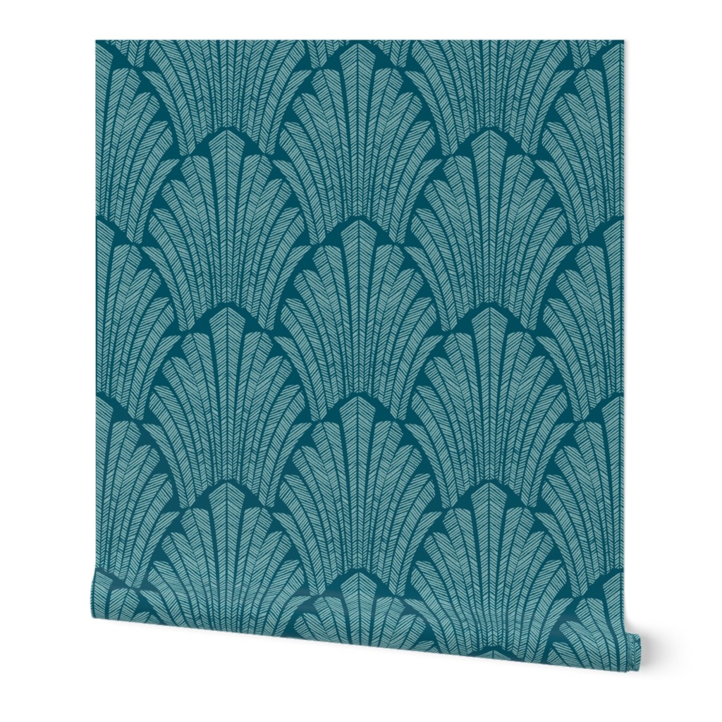 Art Deco - Teal Wallpaper, Test Swatch (2' x 1'), Prepasted Removable Smooth, Blue