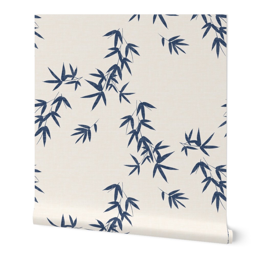 Bamboo Leaves - Denim Blue Wallpaper, 2'x9', Prepasted Removable Smooth, Blue