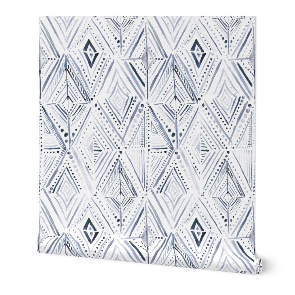 Boho Diamond Wallpaper, 2'x12', Prepasted Removable Smooth, Blue