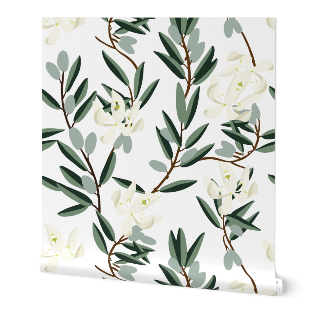 Olive Blooms Wallpaper, 2'x9', Prepasted Removable Smooth, Green
