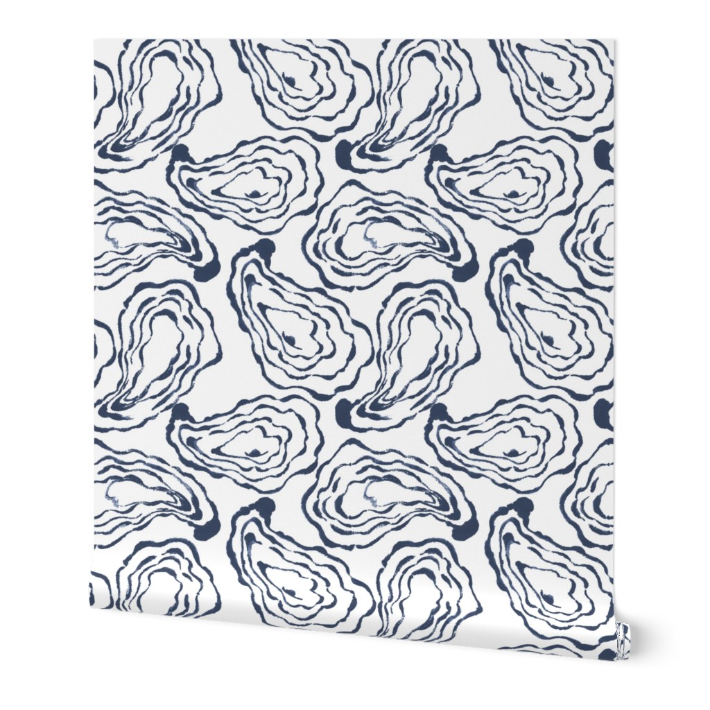 Oysters Paisley - Navy Wallpaper, 2'x3', Prepasted Removable Smooth, Blue